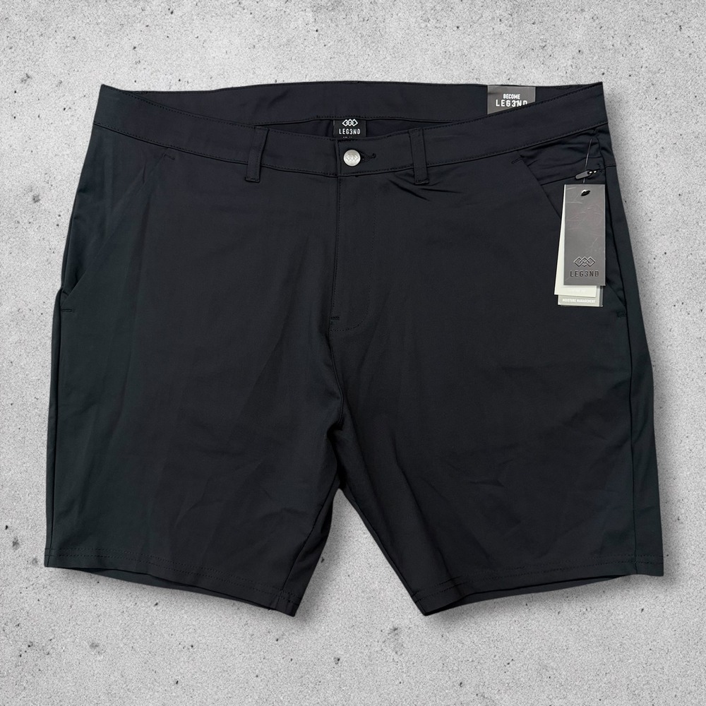 Leg3nd Mens Black Performance Shorts XL 38 Stretch Moisture Wicking 7 Inseam